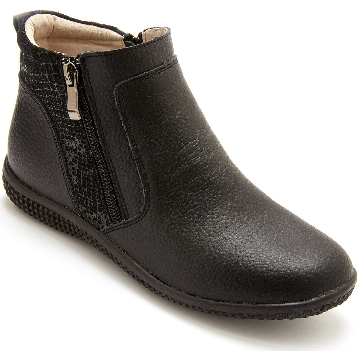 Pediconfort Noir Boots cuir double zip evoEr1yU