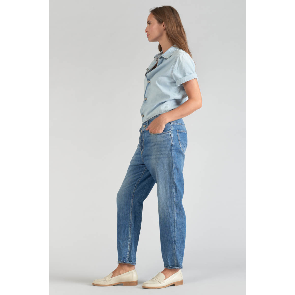 Le Temps des Cerises Bleu Combinaison pantalon cozette en jeans bleu Et7E2DRH